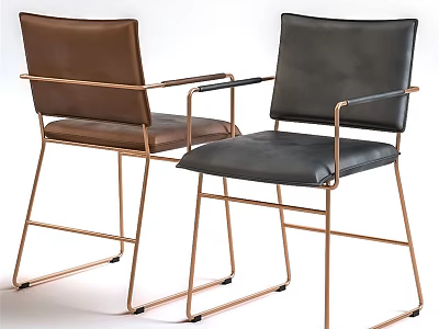 Modern Accent Chairs Brown Black Leather Upholstered With Copper Metal Frame Armrests Contemporary Design 3d model