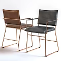 Modern Accent Chairs Brown Black Leather Upholstered With Copper Metal Frame Armrests Contemporary Design