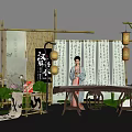 Traditional Chinese Photo Spot With Bamboo Lanterns Calligraphy Screen And Guzheng