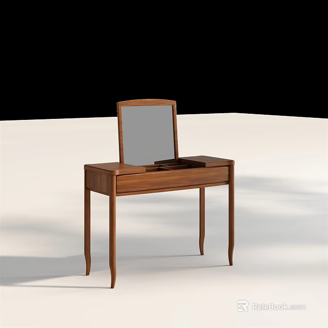 Simple Wooden Dressing Table With Rectangular Mirror And Drawer Design 3d model