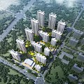 Aerial View Planning of Modern Residential Community with High-Rise Buildings and Green Spaces