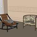 Leisure Chairs Rocking And Armchair With Wooden Frame Brown Cushion Checkered Pillow In Minimalist Room