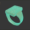 Golden Ring Design With Square Top And Carved Decorative Pattern 3d model