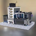 Modern Architectural Model Of Multi Story Buildings With Glass Facades And Gray Platform Base