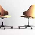 Modern Office Chair With Yellow Black Upholstery Armrests And Rolling Wheels
