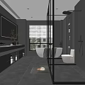 Modern Bathroom Interior Design With Large Mirror Vanity Glass Shower And Freestanding Bathtub