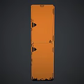 Orange Tall Cabinet With Double Doors And Metal Hinges Simple Design