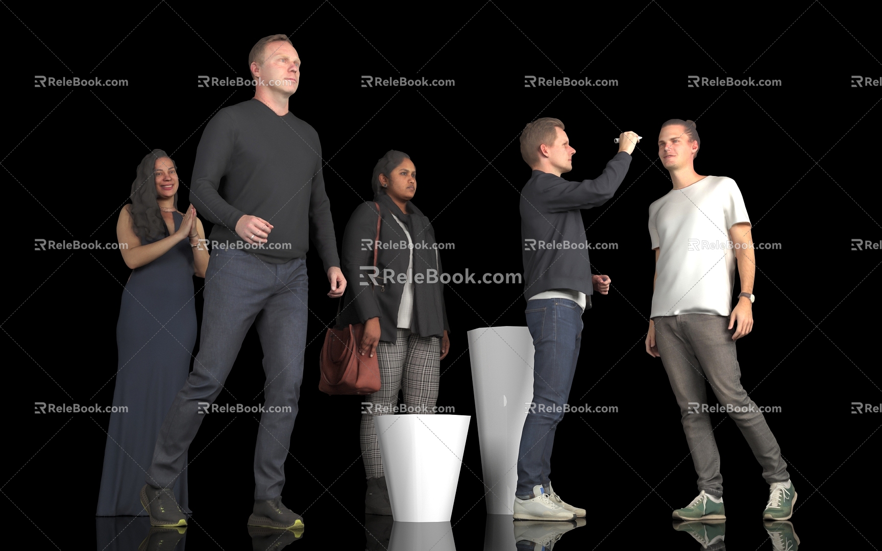 Multi-person crowd men women dress casual passers-by standing walking walking scene city street outdoor decoration 3d model