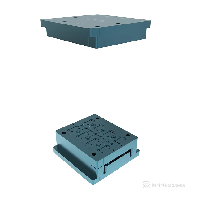 Blue Mechanical Component With Industrial Design Base Structure And Holes 3d model