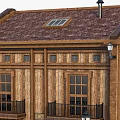 Traditional Wooden Residential Building With Gabled Roof Attic Windows Porch Bench And Street Lamps