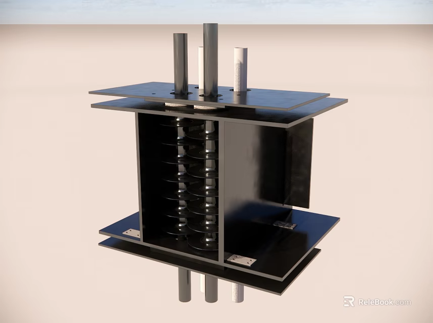 Black Metal Mechanical Device With Spiral Spring And Metal Plates Structure 3d model