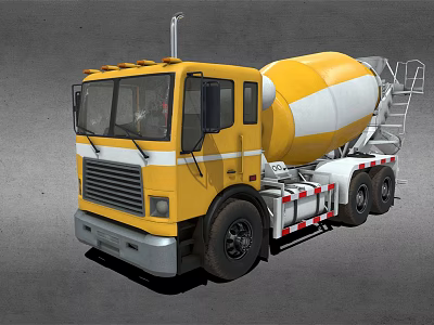 Yellow and White Concrete Mixer Truck With Mixer Drum And Ladder 3d model