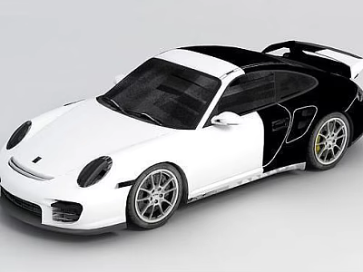 Technology Exhibition Hall Showcasing Modern Black And White Sports Car With Sleek Design Features 3d model