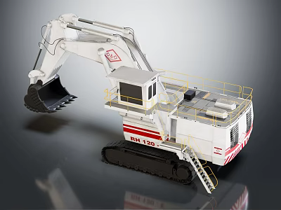White Excavator Model RHA 120 With Red Stripes Tracks And Cab 3d model