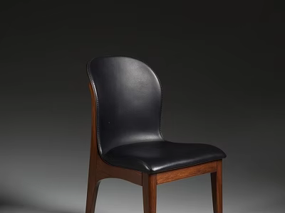 Modern Leisure Chair With Black Leather Seat And Wooden Frame Design 3d model