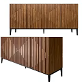 Modern Wooden Entryway Cabinet Sideboard With Vertical Slat Design And Black Metal Legs