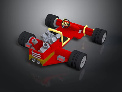 Red Toy Racing Car With Black Wheels Yellow Stripes And Silver Engine 3d model