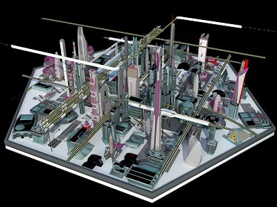 Cartoon City Urban Scene With Tall Buildings Roads And Vehicle Models 3d model