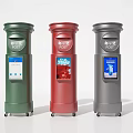Three Colored Public Post Boxes With ACTIVE POST Labels And Digital Screens