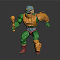 Muscular Warrior Toy Figure With Blue Helmet Green Pants Orange Armor Red Boots And Weapon