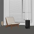 Modern Beige Upholstered Accent Stool With Wooden Frame Bright Room Window Blinds And Side Table