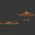 Traditional Architectural Design With Octagonal Wooden Platform And Green Roofed Pavilion