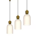 Modern Three Glass Pendant Lights With Gold Accents And Ribbed Shades For Interior Decor