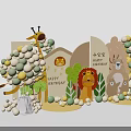 Colorful Kids Birthday Party Decoration With Animal Figures Balloon Arch And Happy Birthday Sign