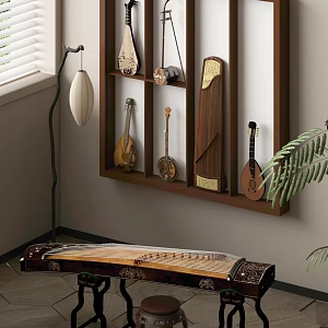Entertainment equipment combinations Chinese musical instruments Guzheng Erhu Pipa Yueqin 3d model