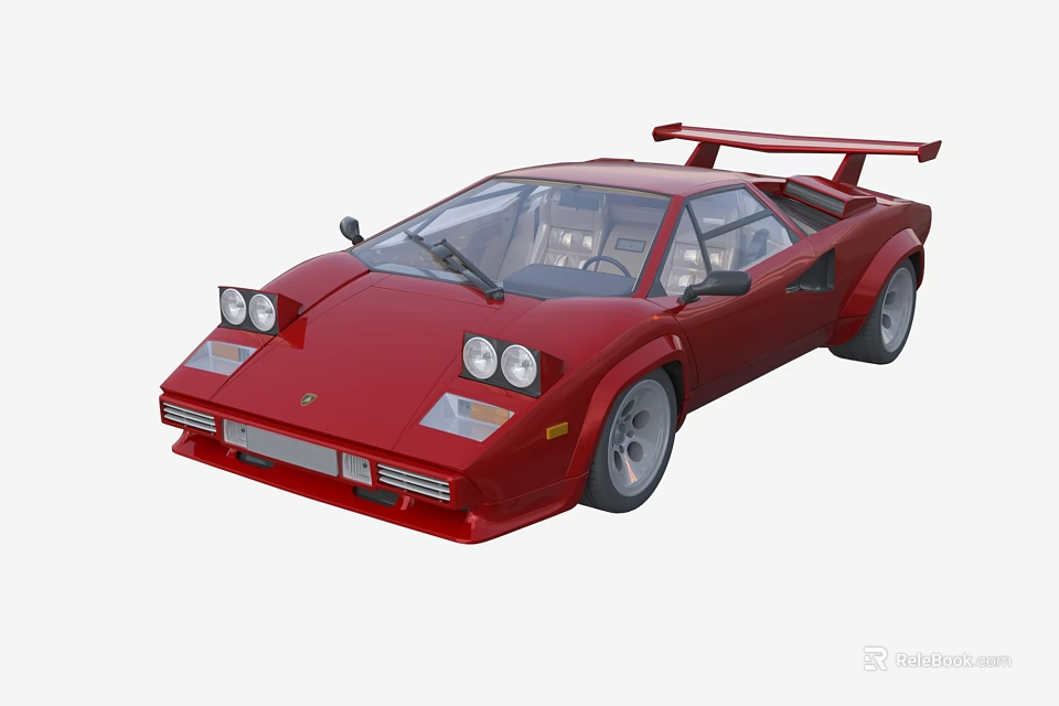 Red Classic Two Door Sports Car With Sleek Aerodynamic Body And Rear Spoiler 3d model 