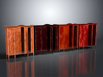 Vintage Wooden Wardrobes With Carved Doors And Various Wood Tones In Classic Design 3d model