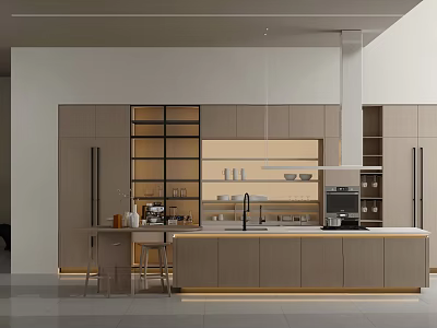 Modern Kitchen Interior With Built in Appliances Island Counter And Pendant Lights 3d model