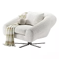Plush Lounge Chair With Checkered Blanket Round Pillow And Metal Legs