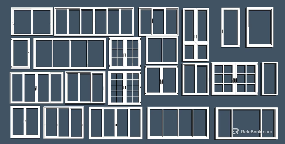 Various Window Designs With Different Frame Styles Glass Panels And Grid Patterns 3d model
