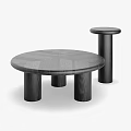 Modern Round Wooden Coffee Table With Textured Surface And Cylindrical Legs 3d model