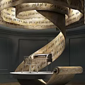 Spiral Display Shelf With Ancient Texts And Scroll In Elegant Exhibition Space 3d model