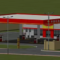 Modern Gas Station Layout Featuring Fuel Pumps Building Surrounding Fence And Road Access