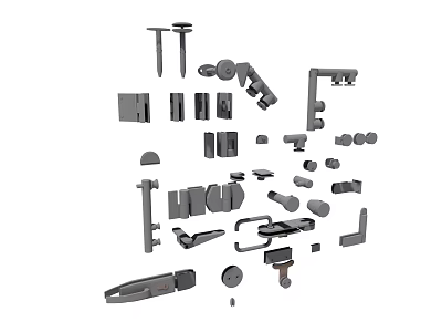 Assorted Metal Hardware Components With Various Shapes And Fastening Parts Set 3d model