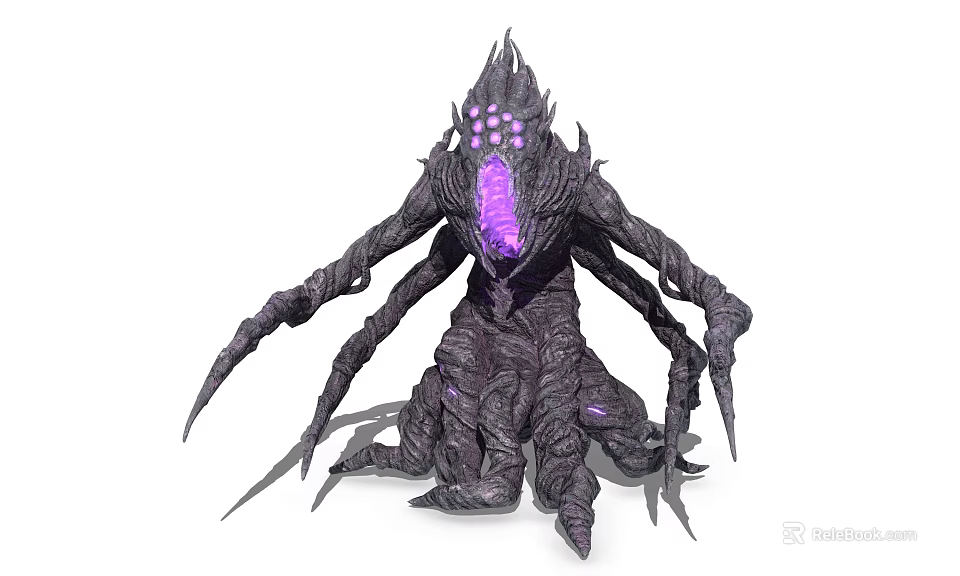 Game And Movie Character With Purple Glowing Core Multiple Spiked Limbs And Dark Design 3d model 