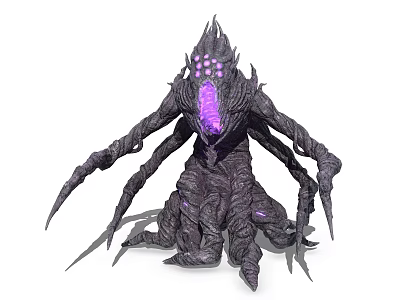 Game And Movie Character With Purple Glowing Core Multiple Spiked Limbs And Dark Design 3d model