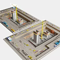 Active Construction Site Featuring Cranes High Rise Buildings Trucks And Equipment