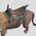 Realistic Detailed Lion Sculpture With Leather Saddle Standing On Black Surface
