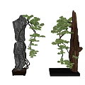 Natural Style Decorative Ornament Set With Rock Tree And Green Plants