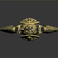Ornate Sword With Golden Decorations Red Hilt Green Glowing Blade And Skeletal Design