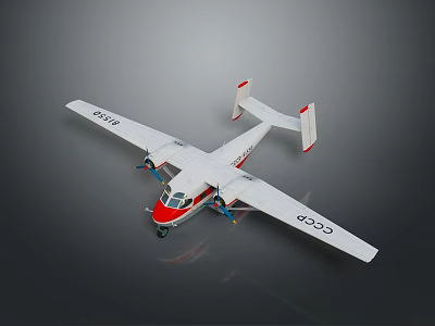 Classic White Seaplane Featuring Red Nose Twin Propellers Twin Tails and CCCP Markings 3d model