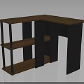 L Shaped Wooden Top Desk With Black Metal Frame And Multiple Shelves