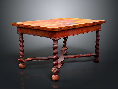 Antique Wooden Table With Spiral Legs Classic Design And Smooth Wooden Top 3d model