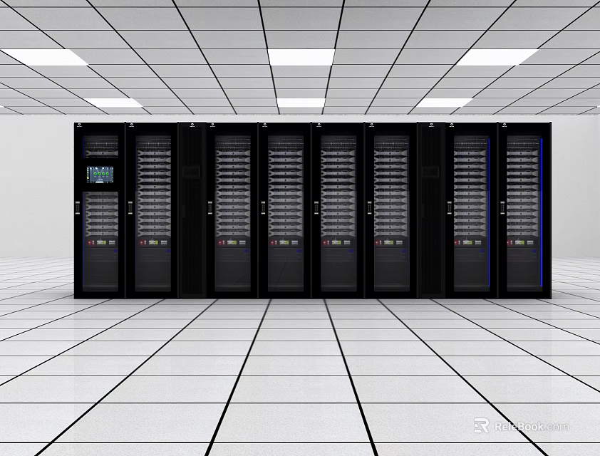 Industrial Server Racks In Data Center Neatly Arranged With Control Panels And Display Screens 3d model 