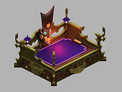Ornate Decorative Structure With Golden Carvings Purple Glowing Center And Ornamental Horns 3d model
