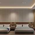 Hotel Guest Room Modern Interior Design With Twin Beds Wooden Wall Panels And Bedside Tables